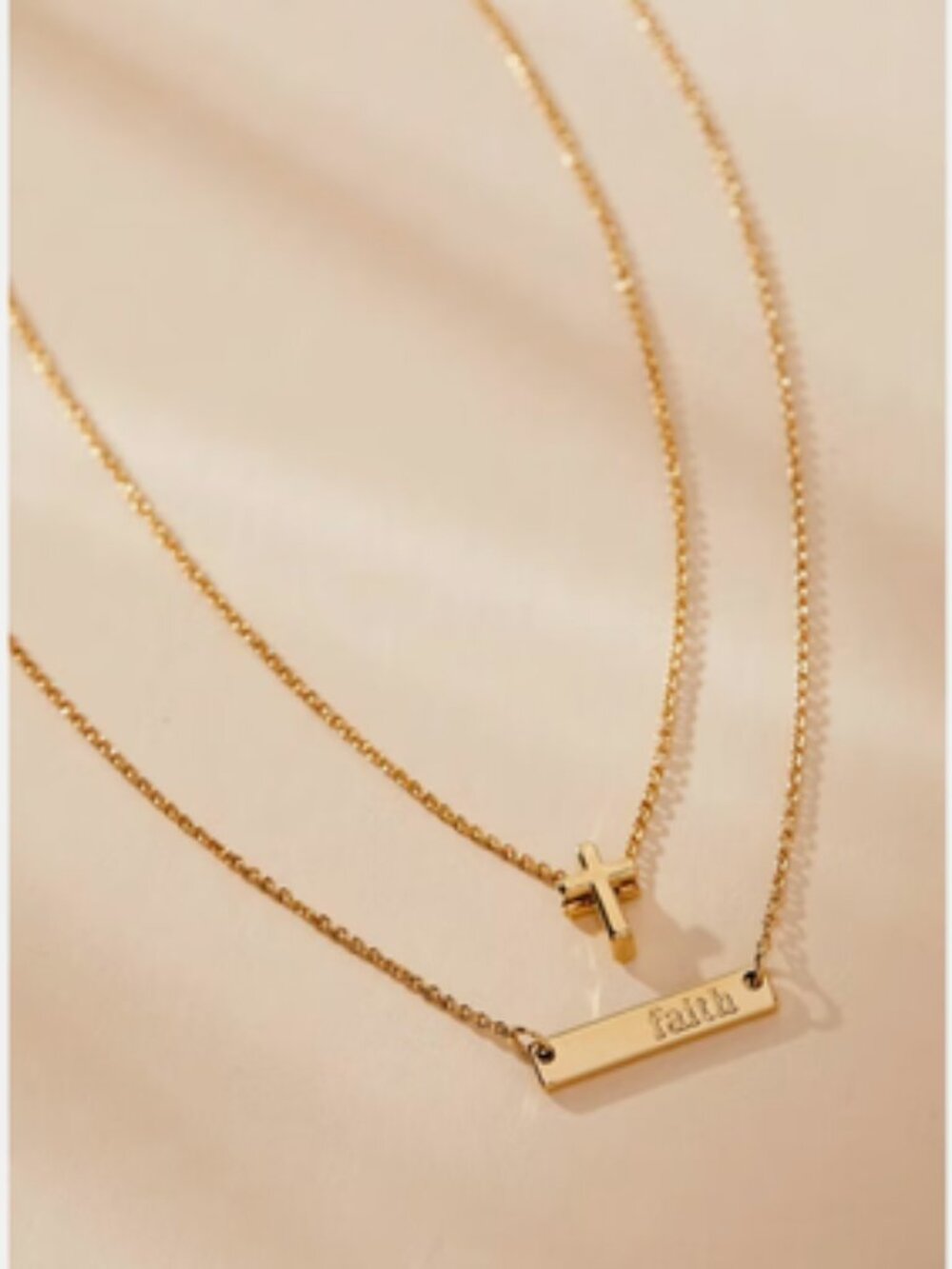 Tiny Tags 14K Gold Ion Plated Faith Bar and Cross Chain Necklace Set 2pc - Gold